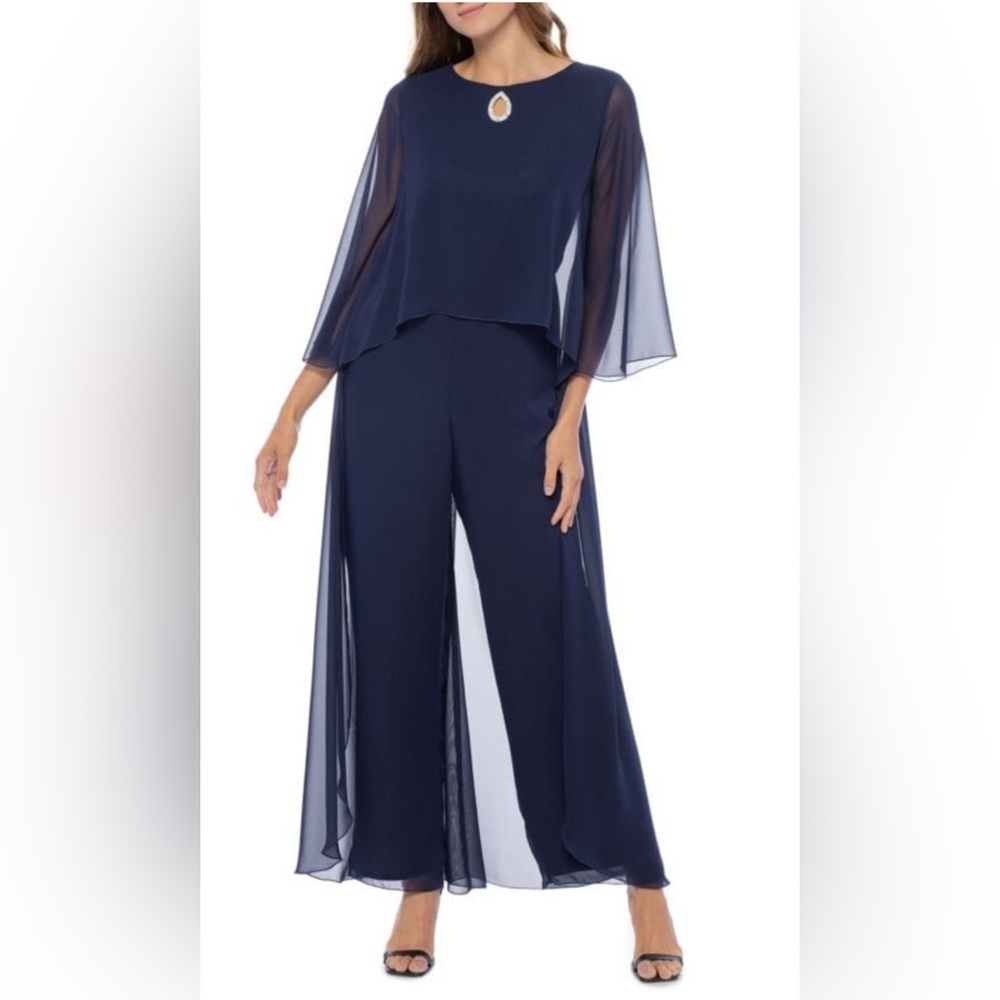 Capelet Chiffon Wide Leg Jumpsuit
